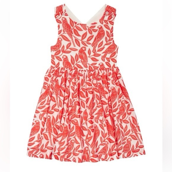 Mini Boden Parrot Cross-Back Dress 6-7Y tropical white red 100% Cotton twirl - Picture 1 of 4